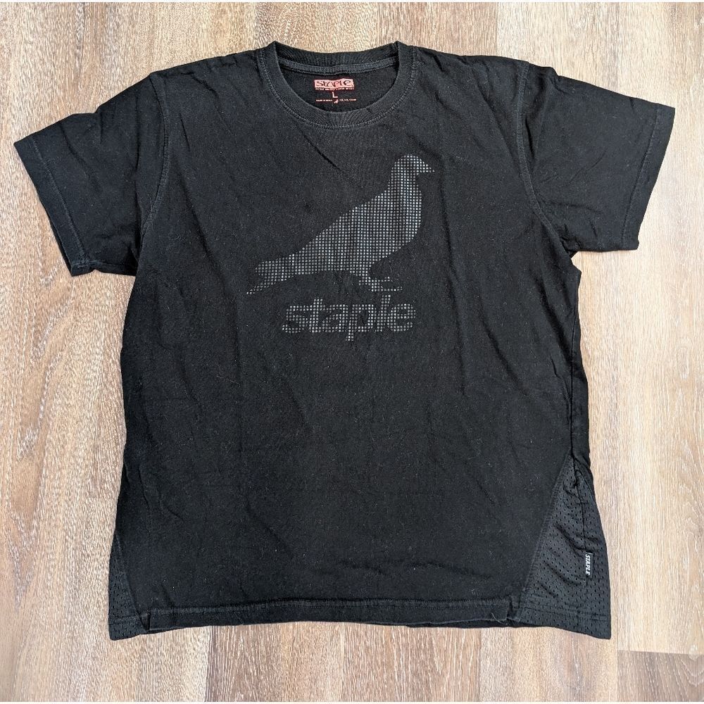 Staple Pigeon Black Logo Mesh Trim T-Shirt Sz Large